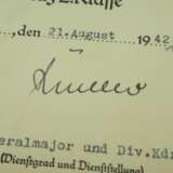 Eisernes Kreuz, 1939, 2. Klasse Urkunde für einen Unteroffizier der 1./ Pz.Jg.Kp./ Schn.Abt. 211 - Richard Müller. - фото 2