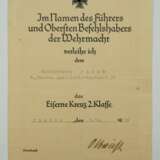 Eisernes Kreuz, 1939, 2. Klasse Urkunde für einen Wachtmeister der 1./ Bzugeschrieben Artillerie-Regiment 24 - Friedrich Olbricht. - фото 1