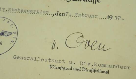 Eisernes Kreuz, 1939, 2. Klasse Urkunde für einen Unteroffizier der 3./ I.R. 339 - Karl von Oven. - photo 2