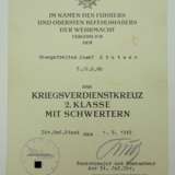 Kriegsverdienstkreuz, 2. Klasse mit Schwertern Urkunde für einen Obergefreiten der 7./ I.R. 80 - Walter Fries. - photo 1