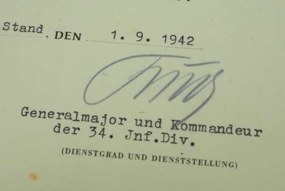 Kriegsverdienstkreuz, 2. Klasse mit Schwertern Urkunde für einen Obergefreiten der 7./ I.R. 80 - Walter Fries. - photo 2