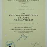 Kriegsverdienstkreuz, 2. Klasse mit Schwertern Urkunde für einen Wehr-Wirtschaftsführer - Rudolf Meister. - photo 1