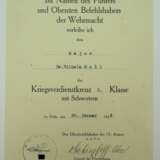 Kriegsverdienstkreuz, 2. Klasse mit Schwertern Urkunde für einen Major - Heinrich von Vietinghoff Scheel. - Foto 1