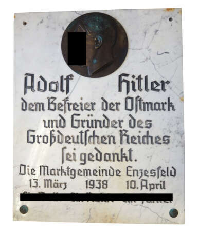 Adolf Hitler Ortsplakette der Gemeinde Enzesfeld. - Foto 1