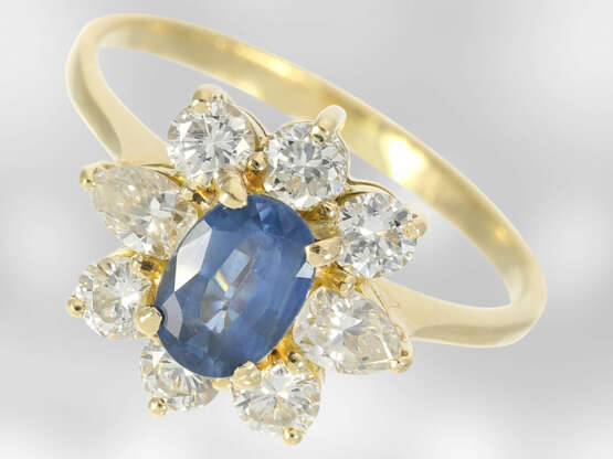Ring: feiner vintage Saphir/Diamant-Blütenring, ca. 1,45ct - Foto 1