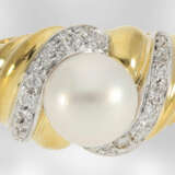 Ring: schöner Damenring aus 18K Gold, besetzt mit Brillanten und einer Zuchtperle, Handarbeit - Foto 3