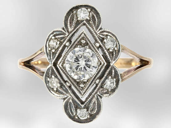 Ring: dekorativer Brillantring, insgesamt ca. 0,6ct, 14K Rotgold & Silber, antik - photo 1
