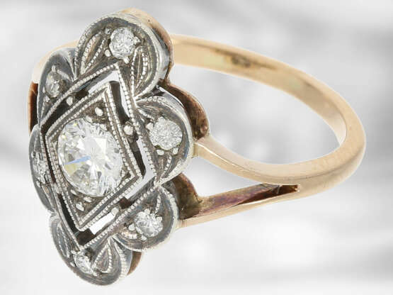 Ring: dekorativer Brillantring, insgesamt ca. 0,6ct, 14K Rotgold & Silber, antik - photo 3