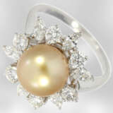 Ring: attraktiver Weißgoldring mit goldener Südsee-Zuchtperle und Diamanten, ca.1,37ct, 18K Gold - фото 1