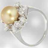 Ring: attraktiver Weißgoldring mit goldener Südsee-Zuchtperle und Diamanten, ca.1,37ct, 18K Gold - photo 2