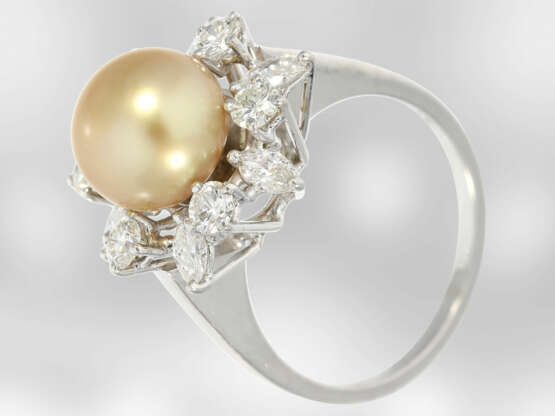 Ring: attraktiver Weißgoldring mit goldener Südsee-Zuchtperle und Diamanten, ca.1,37ct, 18K Gold - фото 2