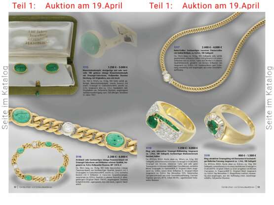 Ring: attraktiver Smaragdring mit Diamanten in hochwertiger Ballerina-Fassung, insgesamt ca. 1,14ct, 18K Gelbgold - photo 3