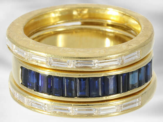 Ring: interessanter 2-teiliger variabler Saphir-/Diamantring, Teile separat tragbar, insgesamt ca. 1,4ct, 18K Gelbgold, Handarbeit - фото 2