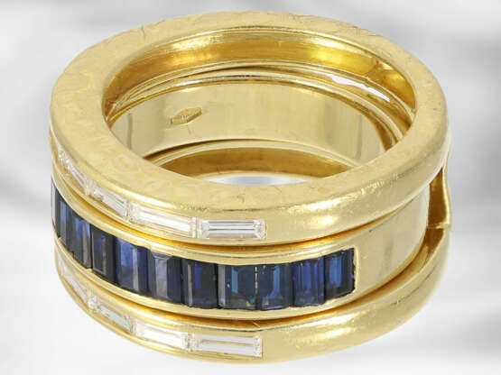 Ring: interessanter 2-teiliger variabler Saphir-/Diamantring, Teile separat tragbar, insgesamt ca. 1,4ct, 18K Gelbgold, Handarbeit - photo 3