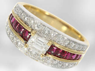 Ring: dekorativer bicolor Rubin-/Diamantring, 18K Gelb-/Weißgold, Hofjuwelier Roesner, NP5200€