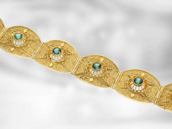 Armband: außerordentlich dekoratives Goldschmiedearmband mit Turmalinen, Unikat, Handarbeit im antikem Stil, mit Expertise, NP €9800 - Foto 2