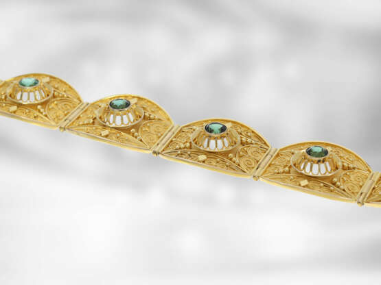 Armband: außerordentlich dekoratives Goldschmiedearmband mit Turmalinen, Unikat, Handarbeit im antikem Stil, mit Expertise, NP €9800 - Foto 3