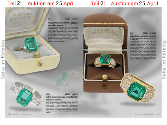 Ring: hochfeiner unikater und sehr hochwertiger Smaragdring mit Diamanten, insgesamt ca. 3,39ct, Platin, Hofjuwelier Roesner, Originalbox - photo 4
