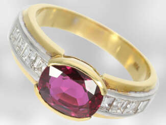 Ring: wertvoller unikater Rubinring mit Diamanten, insgesamt ca. 3,53ct, 18K Gelb-/Weißgold, Hofjuwelier Roesner