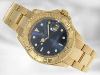 Armbanduhr: luxuriöse Rolex Herrenuhr, Yachtmaster Ref.16628 in Vollgold, Originalpapiere, Chronometerbescheinigung und Rolex Kalender von 2003