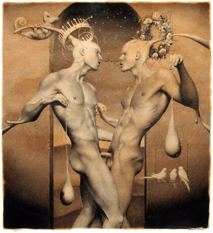 “Physics of sodomy. Communicating vessels. Nocturne” Dmitry Vorsin Cardboard Mixed media Surrealism Mythological 2008 - photo 1