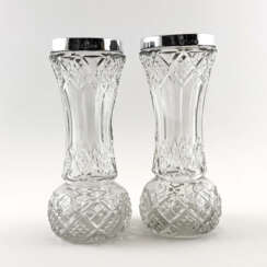 Pair of crystal vases with silver 