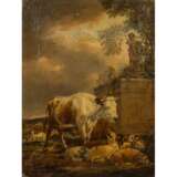WOUWERMAN, Philip, NACH (P.W. 1619-1668), "Rinder und Schafe vor Parkarchitektur", - Foto 1