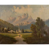 BAUER, C. (BAUR?, 19. Jahrhundert), "Romantische Landschaft mit Dorf in den Alpen", - Foto 1