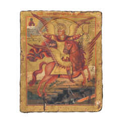 IKONE "Erzengel Michael zu Pferd siegt über Luzifer", Russland 18./19. Jahrhundert,