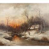 SCHOLL / SCHOLZ (?, Maler 20. Jahrhundert), "Reisigsammlerin an verschneitem Flussufer vor dem Haus", - Foto 1