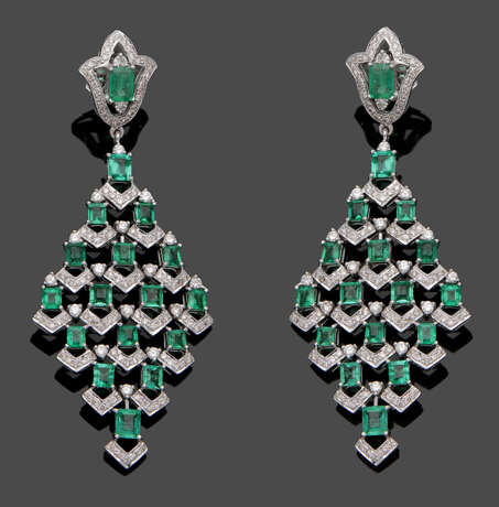 Paar extravagante Smaragd-Ohrgehänge - Foto 1