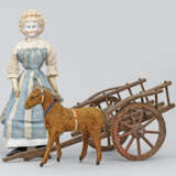 Große Spätbiedermeier-Puppe mit Pferdekarren - Foto 1