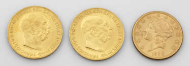 Drei Gold-Münzen von 1915 und 1896