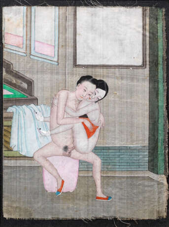 Drei Seidenmalereien mit erotischen Darstellungen - photo 2