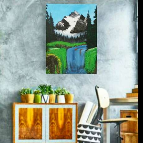 “Waterfall” Canvas Acrylic paint Landscape painting 2020 - photo 2