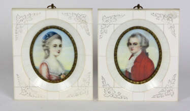 2 Miniatur Portrait Mozart u. Gattin