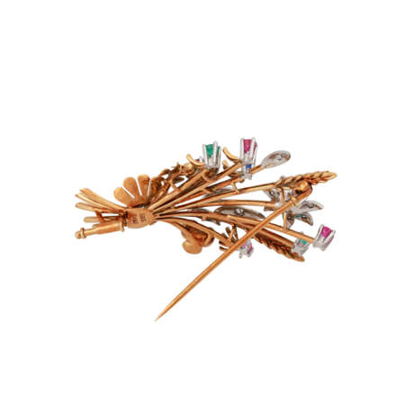 Brosche "Blumenstrauß" mit Rubinen, Saphiren, Smaragde, Zuchtperle u. Achtkantdiamanten - Foto 3