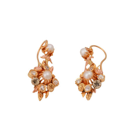 Paar Ohrhänger mit Perlen und Altschliffdiamanten, - Foto 2