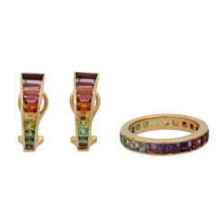 Set Ring und Ohrringe mit Farbsteinen,
