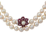 Akoya Perlenkette mit edelsteinbesetzter Schließe, - photo 3