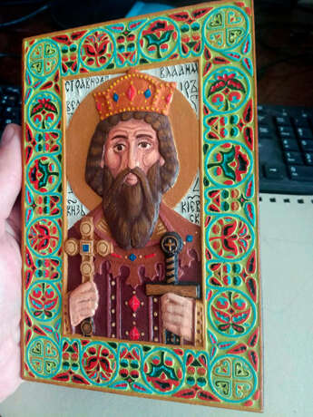 Ikone „Ikone des Heiligen Prinzen Wladimir | Ikone Heiliger Prinz Wladimir“, Naturholz, Holzschnitzerei, Historismus, Mythologisches, Ukraine, 2019 - Foto 2