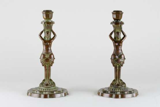 “Pair candlesticks in art Deco style.” Bronze Molding Art deco (1920-1939) Allegory Austria первая треть 20 века. - photo 1