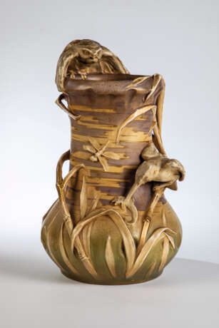 Große Vase mit Eisvogel und Käuzchen - Foto 1
