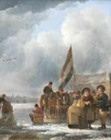 Reges Treiben auf einem gefrorenen Fluß