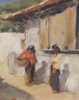 Unterhaltung vor dem Haus