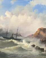 Englischer Schaufelraddampfer vor einer Steilküste