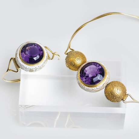 Vintage Amethyst-Gold-Collier und Armreif mit Filigran-Dekor - Foto 1