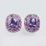 Paar Amethyst-Ohrstecker mit Rubin-Besatz - photo 1