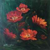 “Red flowers” Canvas Oil paint Impressionist Still life 2015 - photo 1