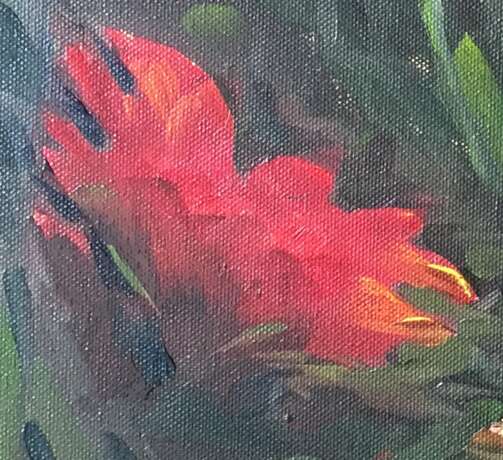 “Red flowers” Canvas Oil paint Impressionist Still life 2015 - photo 2